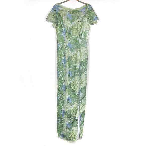 Marchesa Mint Lace Gown Leaf Embroidered Column Guipure Dress Sz 6 Side Slit - Picture 3 of 8
